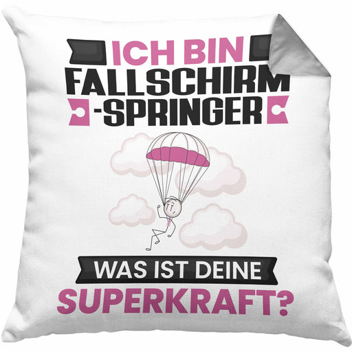 Fallschirmspringer Kissen mit Füllung 40x40 Geschenk für Fallschirmspringer Geburtstag Lustiger Spruch Was Ist Deine Superkraft (Grau) Grau Trendation