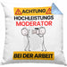 Moderator Kissen mit Füllung 40x40 Geschenk Lustiger Spruch Geschenkidee für Moderator Achtung Hochleistungs Moderator Bei Der Arbeit (Grau) Blau Trendation
