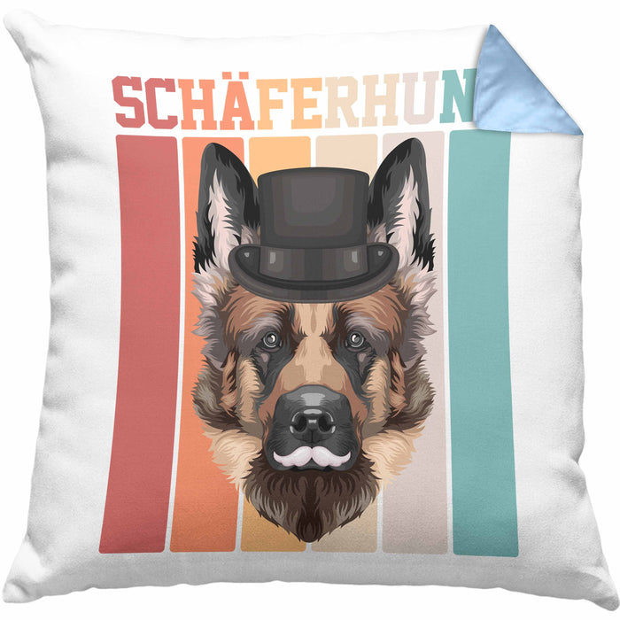 Schäferhund Besitzer Kissen mit Füllung 40x40 Geschenk Lustiger Spruch Geschenkidee Retro Vinatge Schäferhund (Grau) Blau Trendation