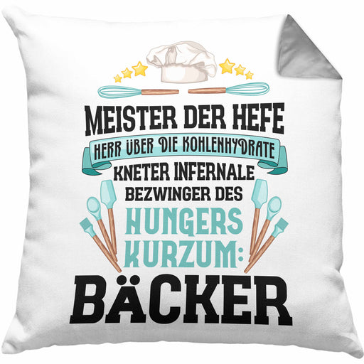 Bäcker Kissen mit Füllung 40x40 mit Spruch Geschenkidee Bäckerin Geschenk Männer Frauen (Grau) Grau Trendation
