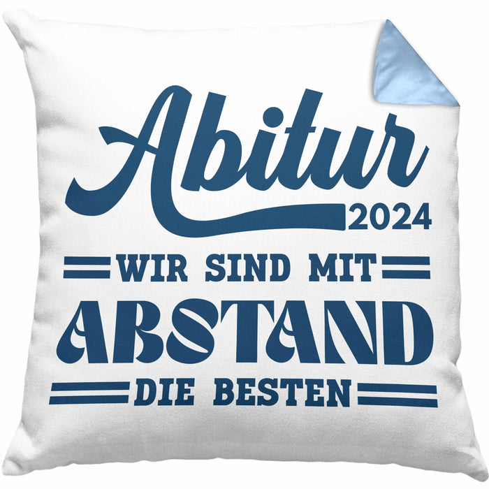 Abi 2024 Kissen mit Füllung 40x40 Geschenk Abi Bestanden Abitur Abschluss Geschenkidee (Grau) Blau Trendation