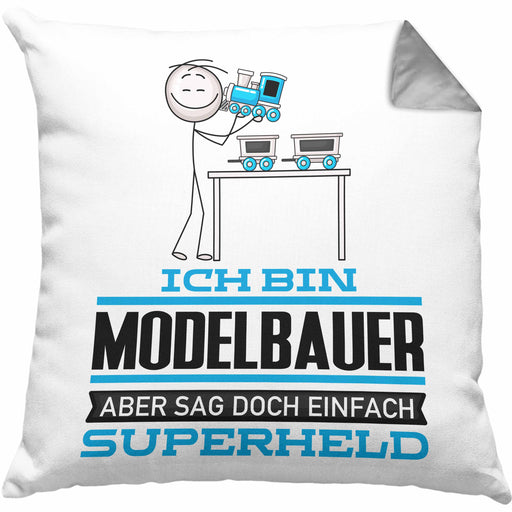 Modelbauer Geschenk Kissen mit Füllung 40x40 Ich Bin Modelbauer Aber Sag Doch Einfach Superheld Lustige Geschenkdiee für Modelbauer (Grau) Grau Trendation