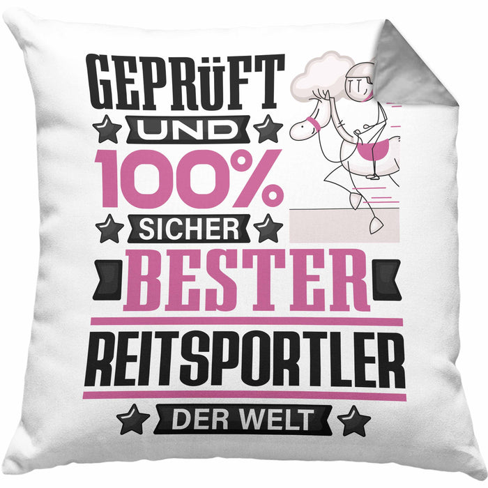 Reitsportler Geschenk Lustiger Spruch für Reitsportler Geschenkidee Bester Reitsportler Der WeltKissen mit Füllung 40x40 (Grau) Grau Trendation