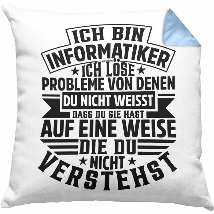 Informatiker Geschenk Kissen mit Füllung 40x40 Programmierer Coder Hardware Informatik IT Ich Löse Probleme (Grau) Blau Trendation