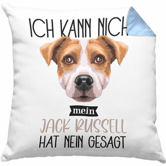 Jack Russell Besitzer Kissen mit Füllung 40x40 Geschenk Lustiger Spruch Geschenkidee Ich Kann Nicht Mein Jack Russell Hat Nein Gesagt (Grau) Blau Trendation