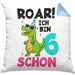 6. Geburtstag Kissen mit Füllung 40x40 Geschenk Lustiger Spruch Roar Ich Bin Schon 6 Dinosaurier Geschenkidee Geburtstag (Grau) Blau Trendation