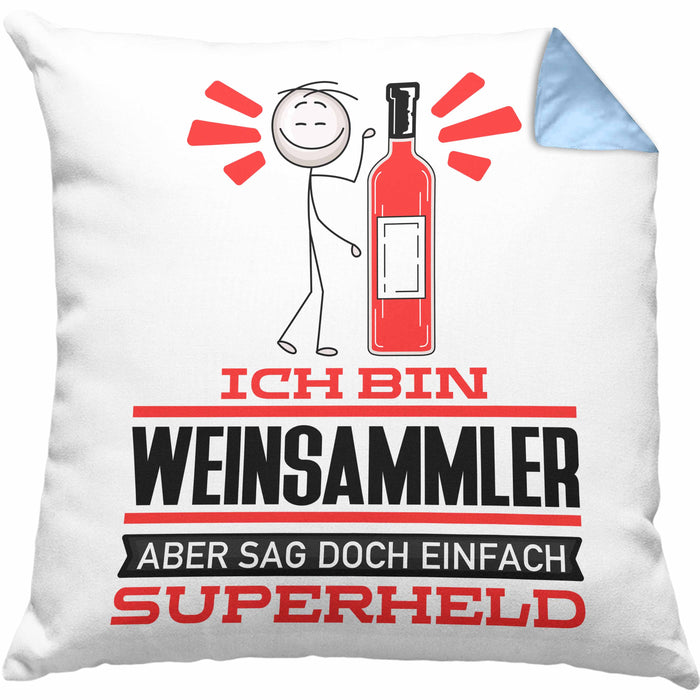 Weinsammler Geschenk Kissen mit Füllung 40x40 Ich Bin Weinsammler Aber Sag Doch Einfach Superheld Lustige Geschenkdiee für Weinsammler (Grau) Blau Trendation