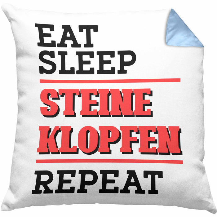 Steinmetz Kissen mit Füllung 40x40 Geschenk Spruch Geschenkidee Eat Sleep Steine Klopfen Repeat (Grau) Blau Trendation