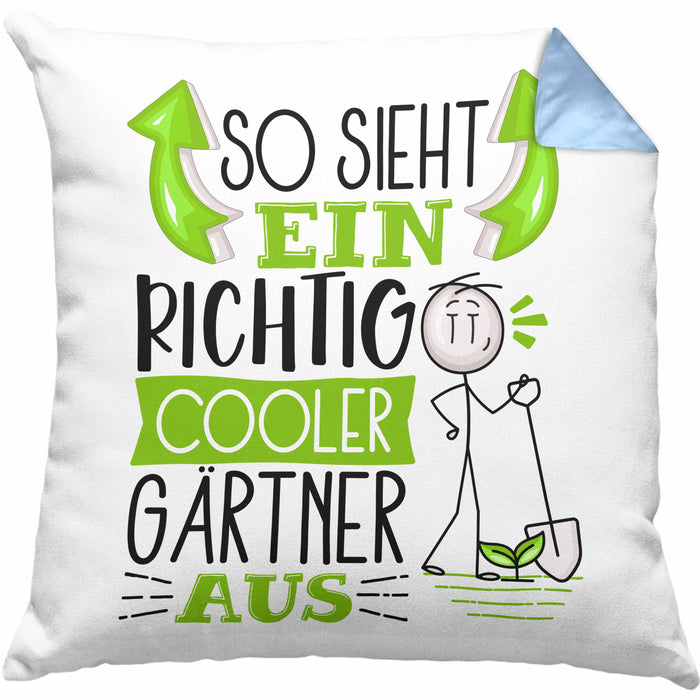 Gärtner Kissen mit Füllung 40x40 Geschenk So Sieht Ein RIchtig Cooler Gärtner Aus Geschenkidee Lustiger Spruch Geburtstag (Grau) Blau Trendation
