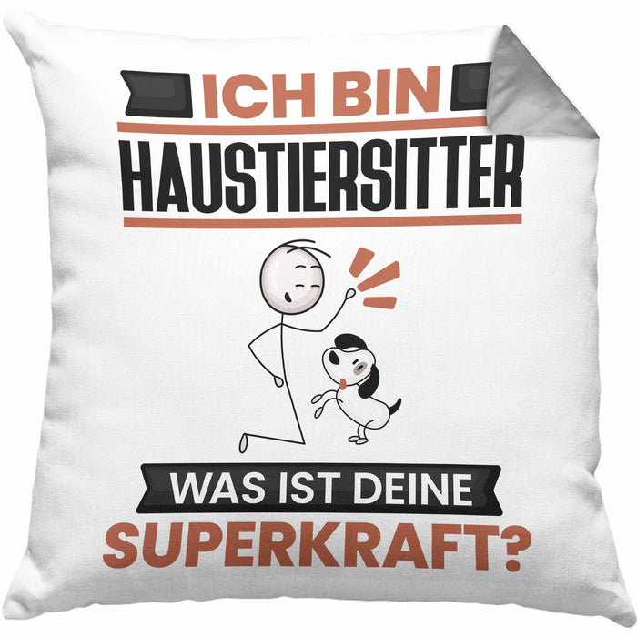 Haustiersitter Kissen mit Füllung 40x40 Geschenk für Haustiersitter Geburtstag Lustiger Spruch Was Ist Deine Superkraft (Grau) Grau Trendation