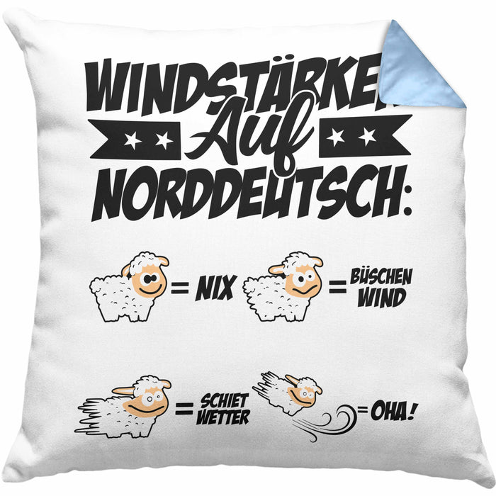 Norddeutsche Kissen mit Füllung 40x40 Geschenk Windstärken Schaf Geschenkidee (Grau) Blau Trendation
