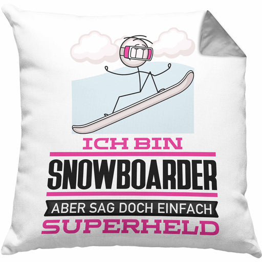 Snowboarder Geschenk Kissen mit Füllung 40x40 Ich Bin Snowboarder Aber Sag Doch Einfach Superheld Lustige Geschenkdiee für Snowboarder (Grau) Grau Trendation