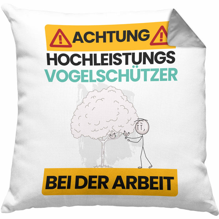 Vogelschützer Kissen mit Füllung 40x40 Geschenk Lustiger Spruch Geschenkidee für Vogelschützer Achtung Hochleistungs Vogelschützer Bei Der Arbeit (Grau) Grau Trendation