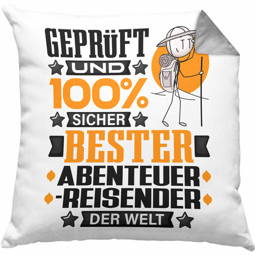 Abenteurreisender Geschenk Lustiger Spruch für Abenteurreisender Geschenkidee Bester Abenteurreisender Der WeltKissen mit Füllung 40x40 (Grau) Grau Trendation