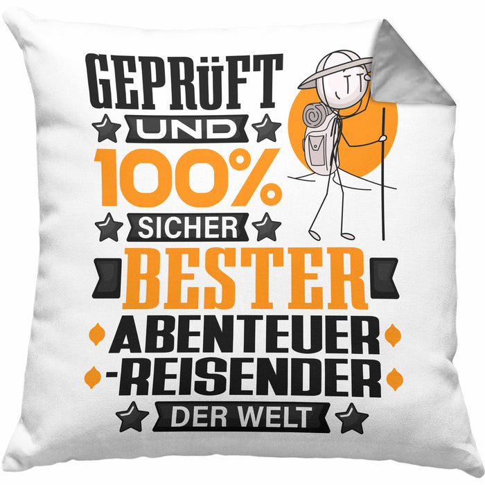 Abenteurreisender Geschenk Lustiger Spruch für Abenteurreisender Geschenkidee Bester Abenteurreisender Der WeltKissen mit Füllung 40x40 (Grau) Grau Trendation