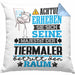 Tiermaler Geschenk Kissen mit Füllung 40x40 Lustiger Spruch Erheben Sie Sich Der Tiermaler Betritt den Raum (Grau) Blau Trendation