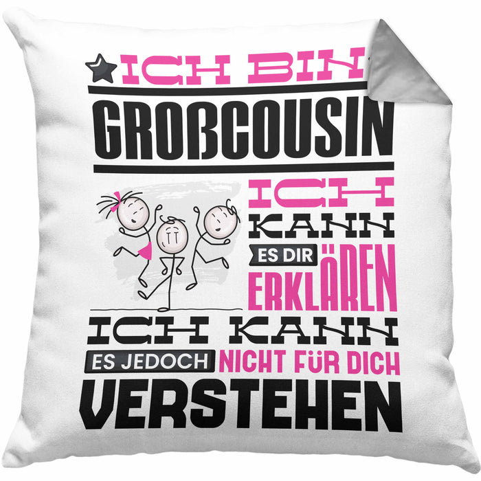 Großcousin Geschenk Kaffee-Kissen mit Füllung 40x40 Geschenkidee für Großcousin Ich Bin Großcousin Ich Kann Es Dir Erklären Jedoch Nicht Für Dich Verstehen Spruch Lustig (Grau) Grau Trendation