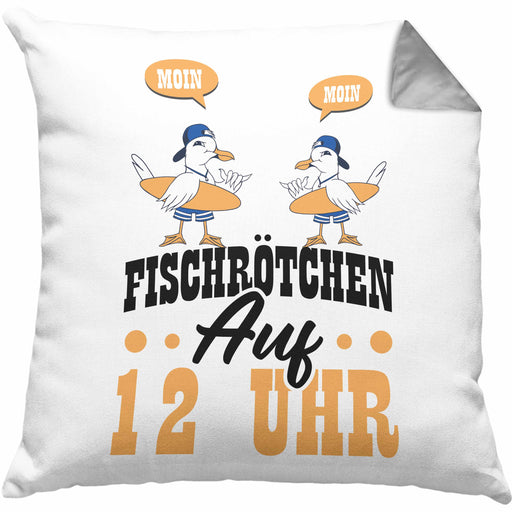 Moin Kissen mit Füllung 40x40 Geschenk Norddeutschland Sylt Norderney Möwen Fischbrötchen Geschenkidee Norddeutschland (Grau) Grau Trendation