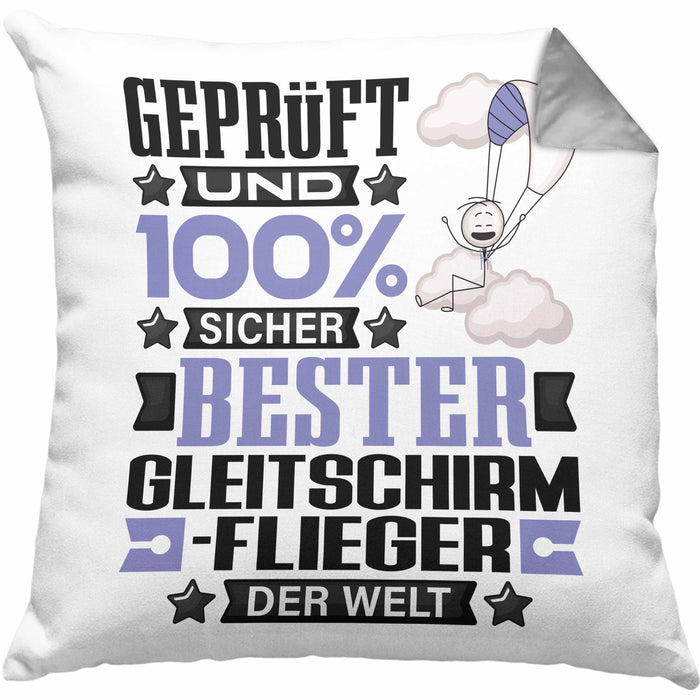 Gleitschirmflieger Geschenk Lustiger Spruch für Gleitschirmflieger Geschenkidee Bester Gleitschirmflieger Der WeltKissen mit Füllung 40x40 (Grau) Grau Trendation