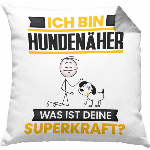 Hundenäher Kissen mit Füllung 40x40 Geschenk für Hundenäher Geburtstag Lustiger Spruch Was Ist Deine Superkraft (Grau) Grau Trendation