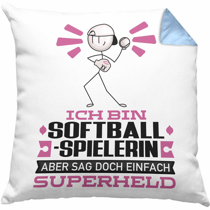 Softballspielerin Geschenk Kissen mit Füllung 40x40 Ich Bin Softballspielerin Aber Sag Doch Einfach Superheld Lustige Geschenkdiee für Softballspielerin (Grau) Blau Trendation