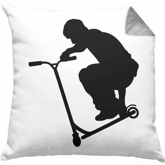 Scooter Roller Fahrer Geschenk Kissen mit Füllung 40x40 Scooterfahrer Geschenkidee Scooting Geschenkidee Jungs Profi Scooterfahrer Stunt (Grau) Grau Trendation