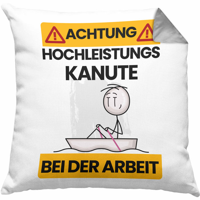 Kanute Kissen mit Füllung 40x40 Geschenk Lustiger Spruch Geschenkidee für Kanute Achtung Hochleistungs Kanute Bei Der Arbeit (Grau) Grau Trendation