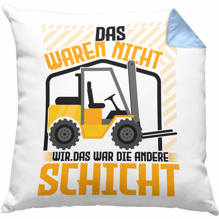 Staplerfahrer Kissen mit Füllung 40x40 Geschenk für Gabelstapelfahrer Lagerist Geschenkidee Lager (Grau) Blau Trendation