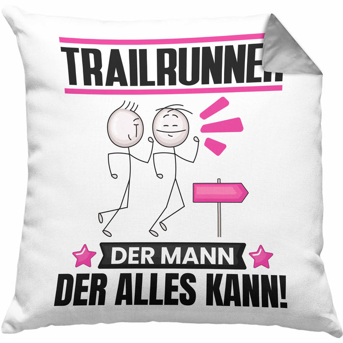 Trailrunner Kissen mit Füllung 40x40 Geschenk für Trailrunner Der Mann Der Alles Kann Geschenkidee zum Geburtstag (Grau) Grau Trendation