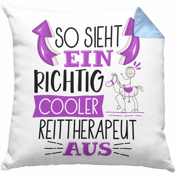 So Sieht Ein Richtig Cooler Reittherapeut Aus Kissen mit Füllung 40x40 Geschenk für Reittherapie Geschenkidee Spruch (Grau) Blau Trendation