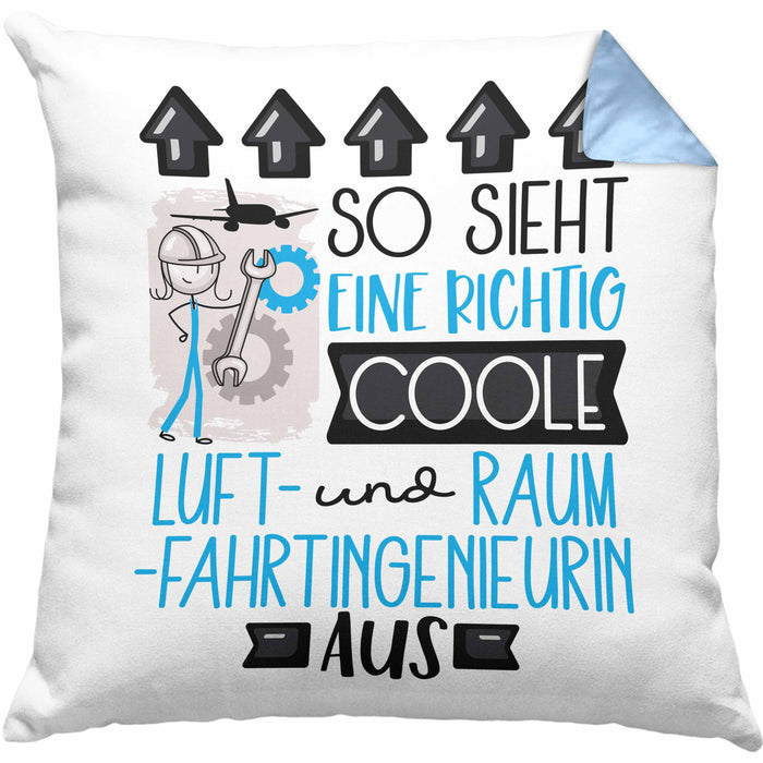 Luft- und Raumfahrtingenieurin Geschenk Kissen mit Füllung 40x40 Geschenkidee für Luft- und Raumfahrtingenieurin Geburtstag Weihnachten Spruch So Sieht Eine Richtig Coole Luft- und Raumfahrtingenieurin Aus (Grau) Blau Trendation