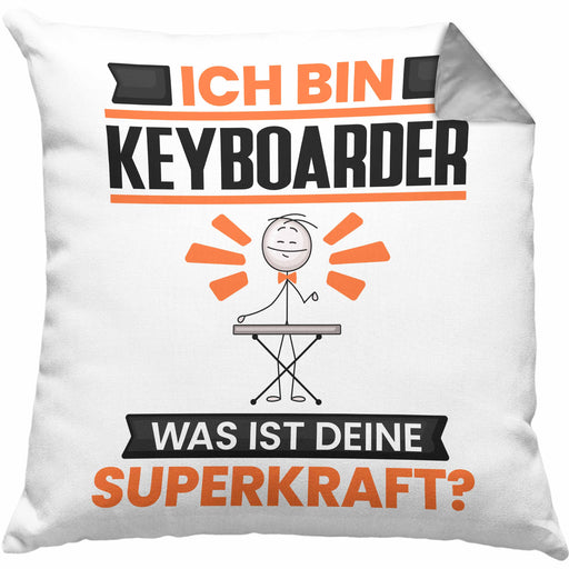 Keyboarder Kissen mit Füllung 40x40 Geschenk für Keyboarder Geburtstag Lustiger Spruch Was Ist Deine Superkraft (Grau) Grau Trendation
