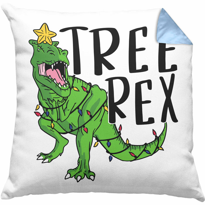 Tree Rex Kissen mit Füllung 40x40 Geschenk T-Rex Geschenkidee Jungs Weihnachten Dinosaurier Xmas (Grau) Blau Trendation