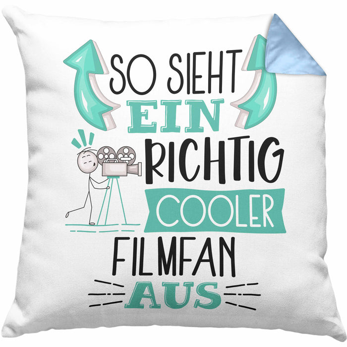 So Sieht Ein Richtig Cooler Filmfan Aus Geschenk Kissen mit Füllung 40x40 Lustiger Spruch Geschenkidee (Grau) Blau Trendation