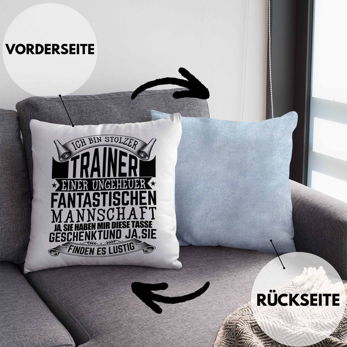 Trainer Geschenk Kissen mit Füllung 40x40 Ich Bin Stolzer Trainer Fußball Basketball Eis-Hockey Trainer Geschenkidee (Grau) Blau Trendation