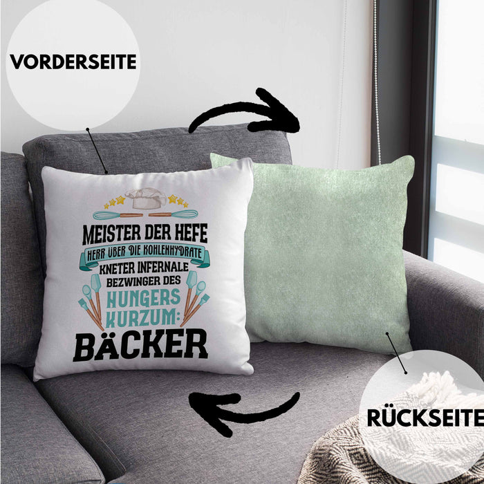 Bäcker Kissen mit Füllung 40x40 mit Spruch Geschenkidee Bäckerin Geschenk Männer Frauen (Grau) Grün Trendation