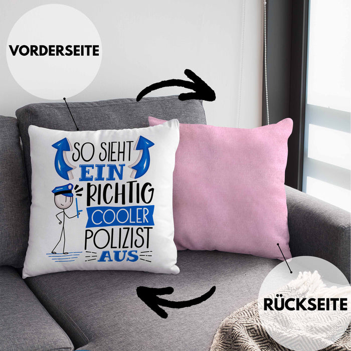 Polizist Kissen mit Füllung 40x40 Geschenk So Sieht Ein RIchtig Cooler Polizist Aus Geschenkidee Lustiger Spruch Geburtstag (Grau) Rosa Trendation