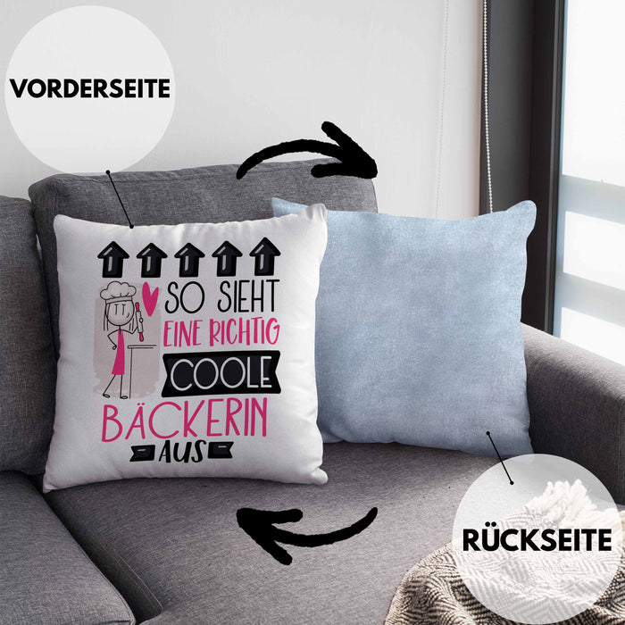 Bäckerin Geschenk Kissen mit Füllung 40x40 Lustig Geschenkidee für Bäckerin Geburtstag So Sieht Eine Richtig Coole Bäckerin Aus Frauen Spruch (Grau) Blau Trendation