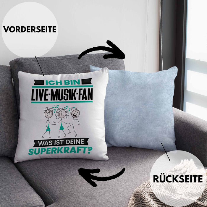 Live-Musik-Fan Kissen mit Füllung 40x40 Geschenk für Live-Musik-Fan Geburtstag Lustiger Spruch Was Ist Deine Superkraft (Grau) Blau Trendation