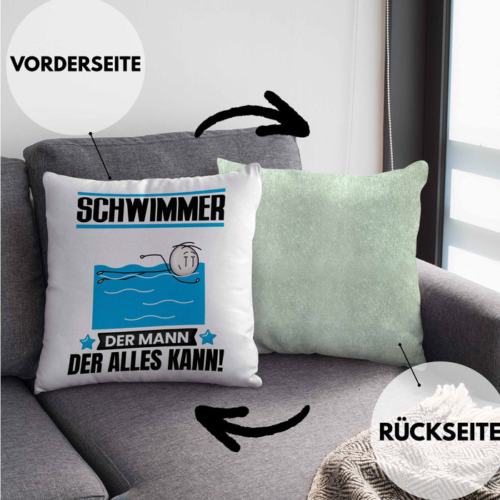 Schwimmer Kissen mit Füllung 40x40 Geschenk für Schwimmer Der Mann Der Alles Kann Geschenkidee zum Geburtstag (Grau) Grün Trendation