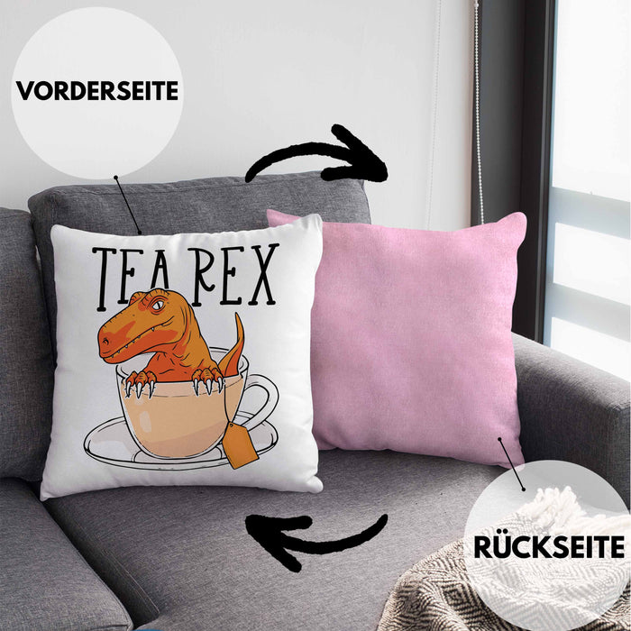 Dinosaurier Kissen mit Füllung 40x40 Geschenk Tea Rex Kissen mit Füllung 40x40 Geschenk Dino T-Rex Geschenk Für Jungs (Grau) Rosa Trendation