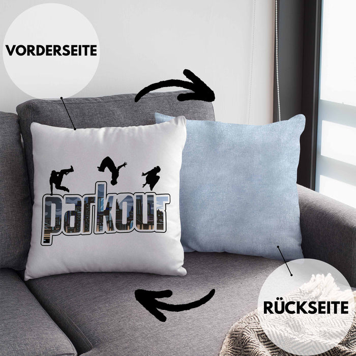 Kissen mit Füllung 40x40 für Parkour Fans Geschenk für Urbanen Sports Sportler Freerunning (Grau) Blau Trendation