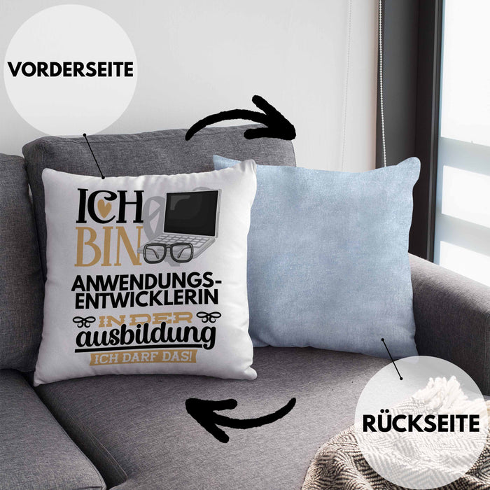 Anwendungsentwicklerin Ausbildung Start Geschenk Kissen mit Füllung 40x40 Ich Bin Anwendungsentwicklerin In Der Ausbildung Ich Darf Das Geschenkidee (Grau) Blau Trendation