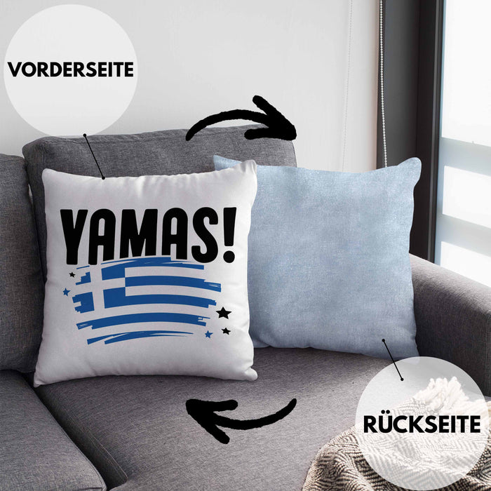 Griechenland Kissen mit Füllung 40x40 Yamas Ouzo Griechenland Trink Spruch Sprüche für Grieche (Grau) Blau Trendation