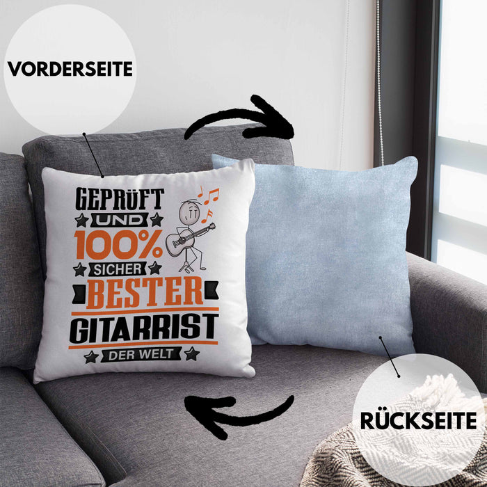 Gitarrist Geschenk Lustiger Spruch für Gitarrist Geschenkidee Bester Gitarrist Der WeltKissen mit Füllung 40x40 (Grau) Blau Trendation