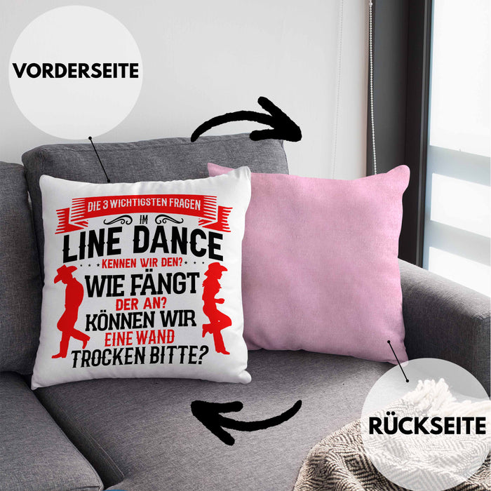 Line Dance Kissen mit Füllung 40x40 Geschenk Spruch Linedance KafffeeKissen mit Füllung 40x40 Sprüche (Grau) Rosa Trendation