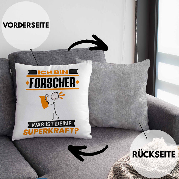 Forscher Kissen mit Füllung 40x40 Geschenk für Forscher Geburtstag Lustiger Spruch Was Ist Deine Superkraft (Grau) Grau Trendation