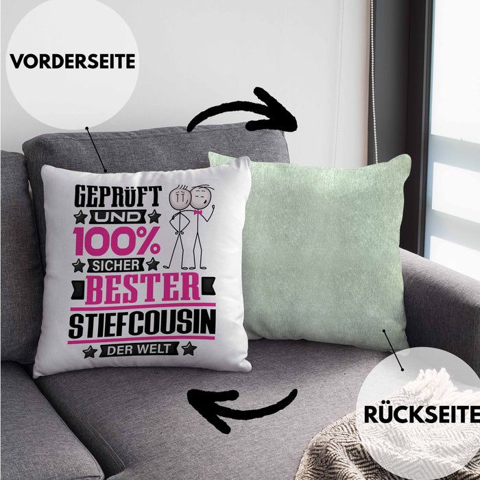 Stiefcousin Geschenk Lustiger Spruch für Stiefcousin Geschenkidee Bester Stiefcousin Der WeltKissen mit Füllung 40x40 (Grau) Grün Trendation