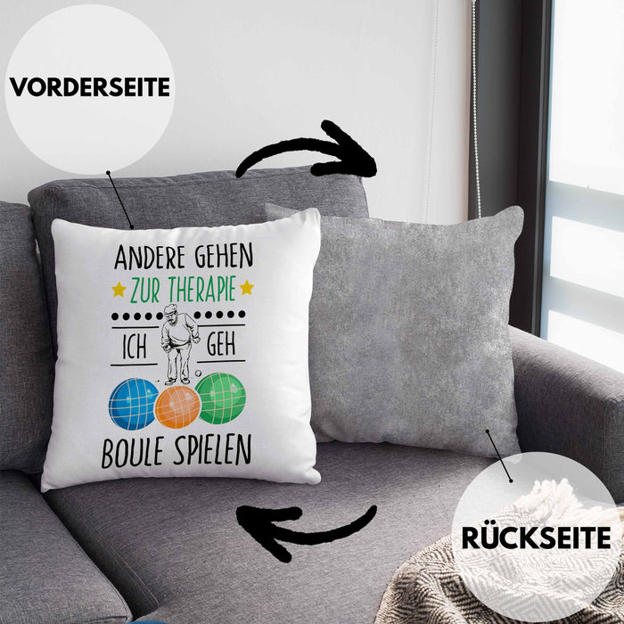 Boule Kissen mit Füllung 40x40 Geschenk Boule-Spieler Geschenkidee Spruch Andere Gehen Zur Therapie Ich Geh Boule Spielen (Grau) Grau Trendation