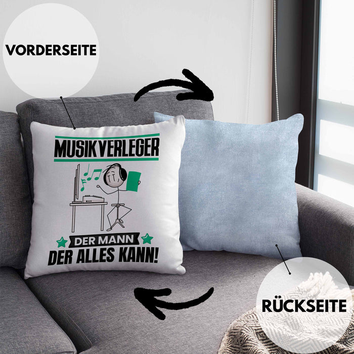 Musikverleger Kissen mit Füllung 40x40 Geschenk für Musikverleger Der Mann Der Alles Kann Geschenkidee zum Geburtstag (Grau) Blau Trendation
